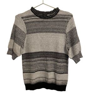 Halogen Grey Clara Striped Short Sleeve Sweater Size Small NWT